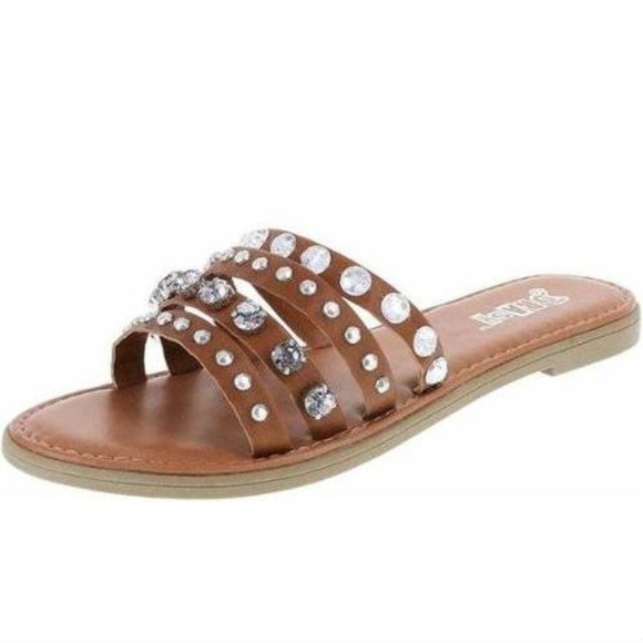 Womens Sandals Brash Brown 6 Sampson Studded Fx Leather Open Toe Slip On - Picture 1 of 5